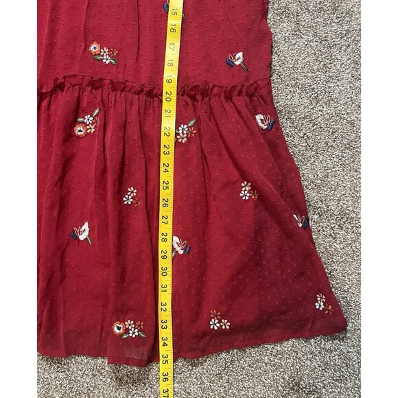 zink London Women Dress Small Size Textured A Line Tiered Red Floral Embroidery - Picture 9 of 16